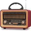 PRUNUS Retro Vintage Radio with Bluetooth Rich Bass Stereo Sound, Radios Portable AM FM, Rechargeable Speaker with TWS Pairing, Loud Volume,BT5.0, TF Card & MP3 Player for Home/Party (Red)