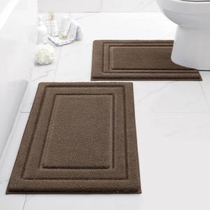 HOMEIDEAS Bathroom Rugs Sets 2 Piece, Super Soft and Absorbent Non Slip Microfiber U-Shaped Toilet Bath Mat Set (20"x32"+U20 x24, Brown)