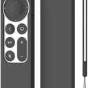 K TOMOTO Compatible with Apple TV 4K Siri Remote Case 2021, Silky-Soft Anti-Slip Protective Silicone Cover for Siri Remote Control 2nd Generation [Lanyard Included], Black