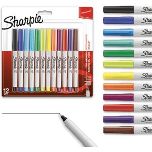 Sharpie Permanent Markers, Ultra Fine Point, Assorted Colors, 12 Count