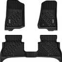3W Floor Mats Fit for Jeep Wrangler 4XE 2021-2025 2026 Hybrid 4 Door (Non JL or JK), Black All-Weather TPE Floor Liner for 1st and 2nd Row Full Set Car Mats, Grey Logo