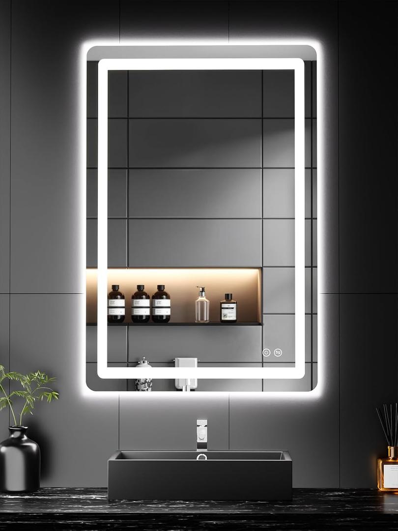 Led Mirror for Bathroom, 30x20 Bathroom Vanity Mirror for Wall with Light, IP54 Enhanced Anti-Fog, Dimmable 3 Colors, Memory Function, Backlit and Front Lit, Shatter-Proof Glass, Plug-in/Hardwired