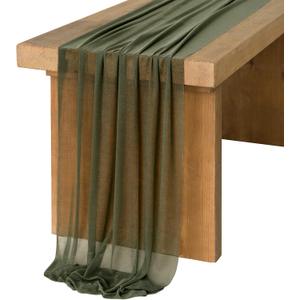 Ling's Moment 14Ft Emerald Green Sheer Chiffon Like Table Runner for Wedding Reception Rustic Boho Wedding Party Bridal Shower Sage Table Setting Decorations