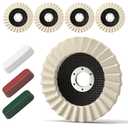 8 Pcs Wool Polishing Wheel & Compound Kit  5 Aluminum Buffing Wheels (4-1/2" x 7/8") + 3 Polishing CompoundsFelt Flap Disc for Angle Grinder  Multi-Surface Buffing for Metal, Wood, & Automotive