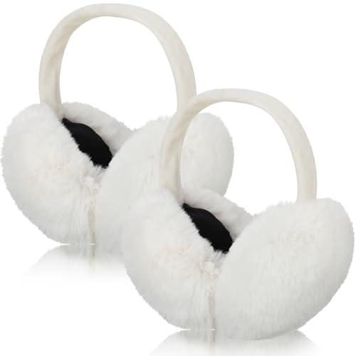 1 Pcs Winter Ear Muffs Woman Cute Furry Faux Fur Ear Warmers Outdoor Foldable Headband for Cold Winter Accessories(White)