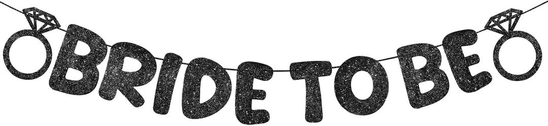 Breling Pre Strung Bride to Be Glitter Banner Bridal Shower Decorations Bride to Be Sign Bachelorette Party Banner Bridal Shower Garland for Engagement Wedding Party Decorations(Black)