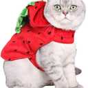 ANIAC Dog Halloween Costume Strawberry Cat Costume Red Puppy Hoody Christmas Dog Outfit with hat Warm Coat Pet Santa Poncho for Cats and Small Dogs