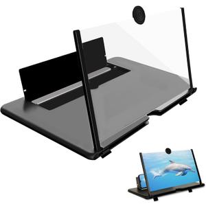 12" Screen Amplifier for Cell Phone, 3D HD Amplifier Projector Horizontal Screen Enlarger for Movies, Videos, Foldable Cell Phone Stand with Screen Amplifiers, Supports All Smartphones (Black, 12inch)