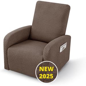 YEMYHOM 3 Pieces Stretch Recliner Slipcover Latest Jacquard Small Recliner Chair Cover with Side Pocket Anti-Slip Fitted Furniture Protector with Elastic Bottom (X-Small Recliner, Light Coffee) (Small 1 Seater)