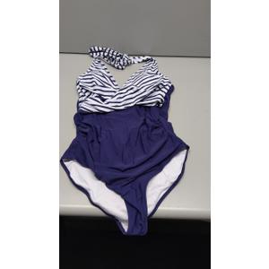 Women's One Piece Swimsuits Tummy Control Bathing Suits V Neck Colorblock Front Cross Swimwear M Blue