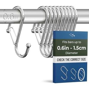 Blau Marité 9-Pack Metal S Hooks for Hanging – Heavy-Duty S-Shaped Hooks with Safety Buckle – Fits Bars up to 0.6 In – Anti-Drop Hook for Kitchen, Pot Racks & Towel Bars – Silver (Small)