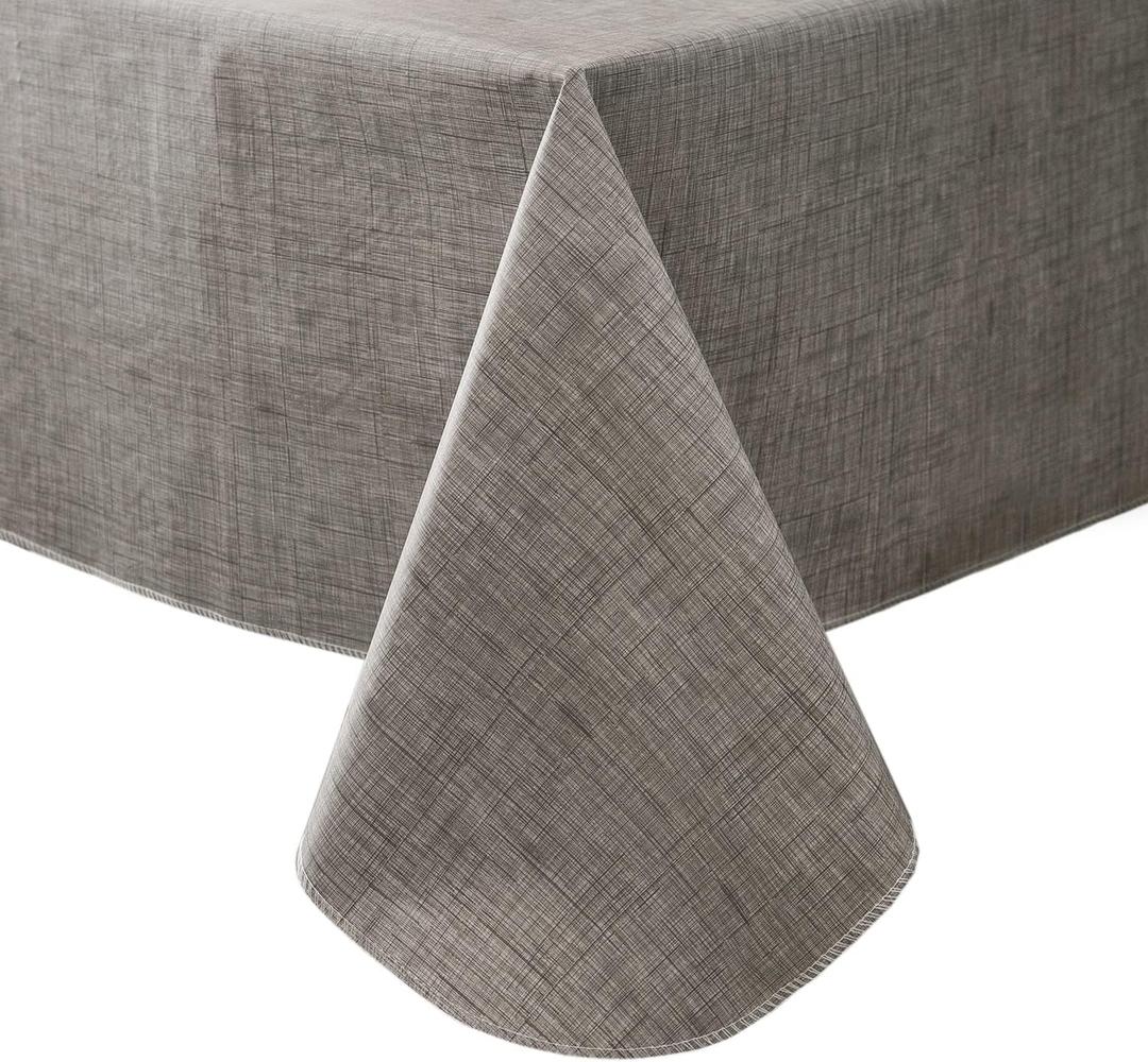 Pioggia Vinyl Tablecloth with Flannel Backing Rectangle Waterproof Oil-Proof Plastic Table Cloth Wipeable PVC Table Cover for Indoor and Outdoor (Grey, 60 x 102 Inch)