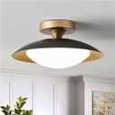 Small Dimmable Mid Century Modern Ceiling Light,5CCT LED Black Gold Semi Flush Mount Ceiling Lamp,for Hallway Entryway Bedroom Laundry Room Kitchen Light Fixture 2700K-6000K,11.81 in