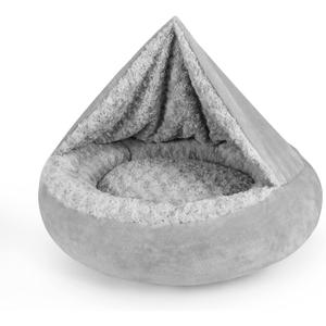 JOEJOY Dog Beds for Small Medium Dogs, Cozy Cuddler Luxury Puppy Pet Bed with Blanket Attached, Donut Round Calming Anti-Anxiety Dog Burrow Cave Bed - Anti-Slip Bottom and Machine Washable 26 inch (Grey)