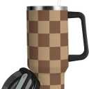 Tatenale Checkered Brown 40 oz Tumbler with Handle Lid Straw Insulated Tumblers Stainless Steel Tumbler Leak Proof for Water Coffee Ice Tea Keep Cold or Hot Black