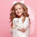Geyoga 2 Pcs First Communion Veil and Gloves Set for Girls 1st Holy Communion Accessories for Kids Wedding Party Costume (White), One Size