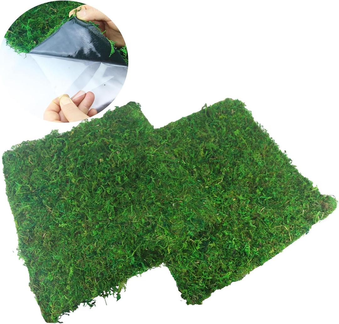 FAICOIA 2 Pcs Moss Mat Moss Table Runner Dried Moss for Crafts Green Moss Adhesive Preserved Sheet Moss for Potted Plants Fairy Gardens Wedding Woodland 16" x 16" Preserved Moss Mat for Table Decor
