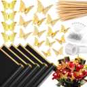 235Pcs Floral Wrapping Paper for Bouquet, Money Bouquet Kit with 20 Sheets Black Flower Wrapping Paper, Butterflies, Rhinestone Pins, Ribbons and Wooden Sticks for Flower Bouquets
