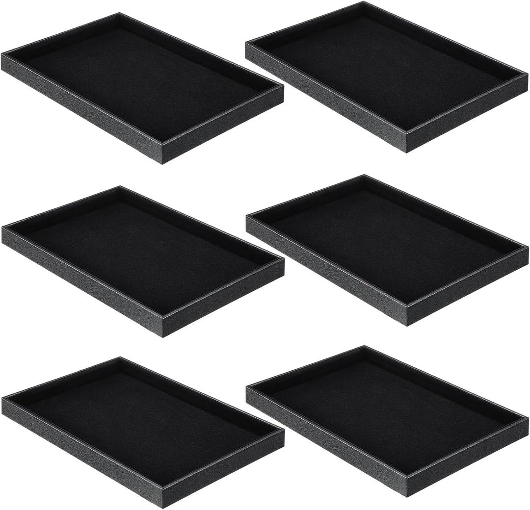 Quelay 6 Pcs Velvet Stackable Jewelry Tray Showcase Display, Jewelry Organizer Tray Bracelet Ring Earring Necklace Organizer Empty Plate for Drawers Countertop (Black)