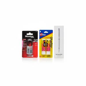 Small Open Bins with 2Black Ballpoint Pens with AVERY 3Pcs Gluestic with Master Lock