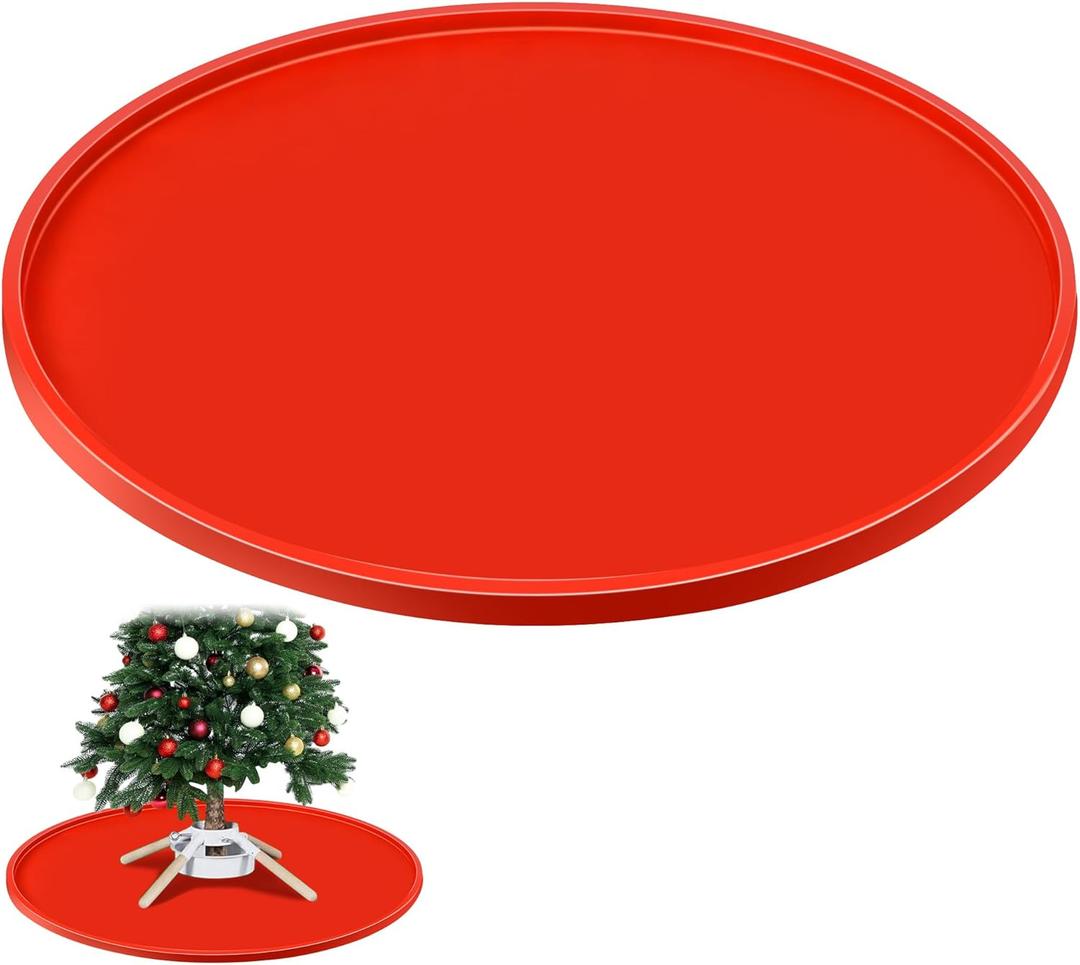 31 Inch Silicone Christmas Tree Mat, Heavy Duty Christmas Tree Floor Protector, Waterproof Under Floor Pad for Xmas Stand, Xmas Protection Mat (Red)