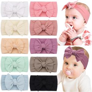 CLLOT 10 Colors Super Stretchy Soft Knot Baby Girl Headbands with Hair Bows Nylon Head Wrap For Newborn Baby Girls Infants Toddlers Kids