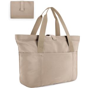 BAGSMART Tote Bag for Women, Foldable Tote Bag With Zipper Travel Large Shoulder Bag Handbag for Work-16.5''l X 6''wx 14''h
