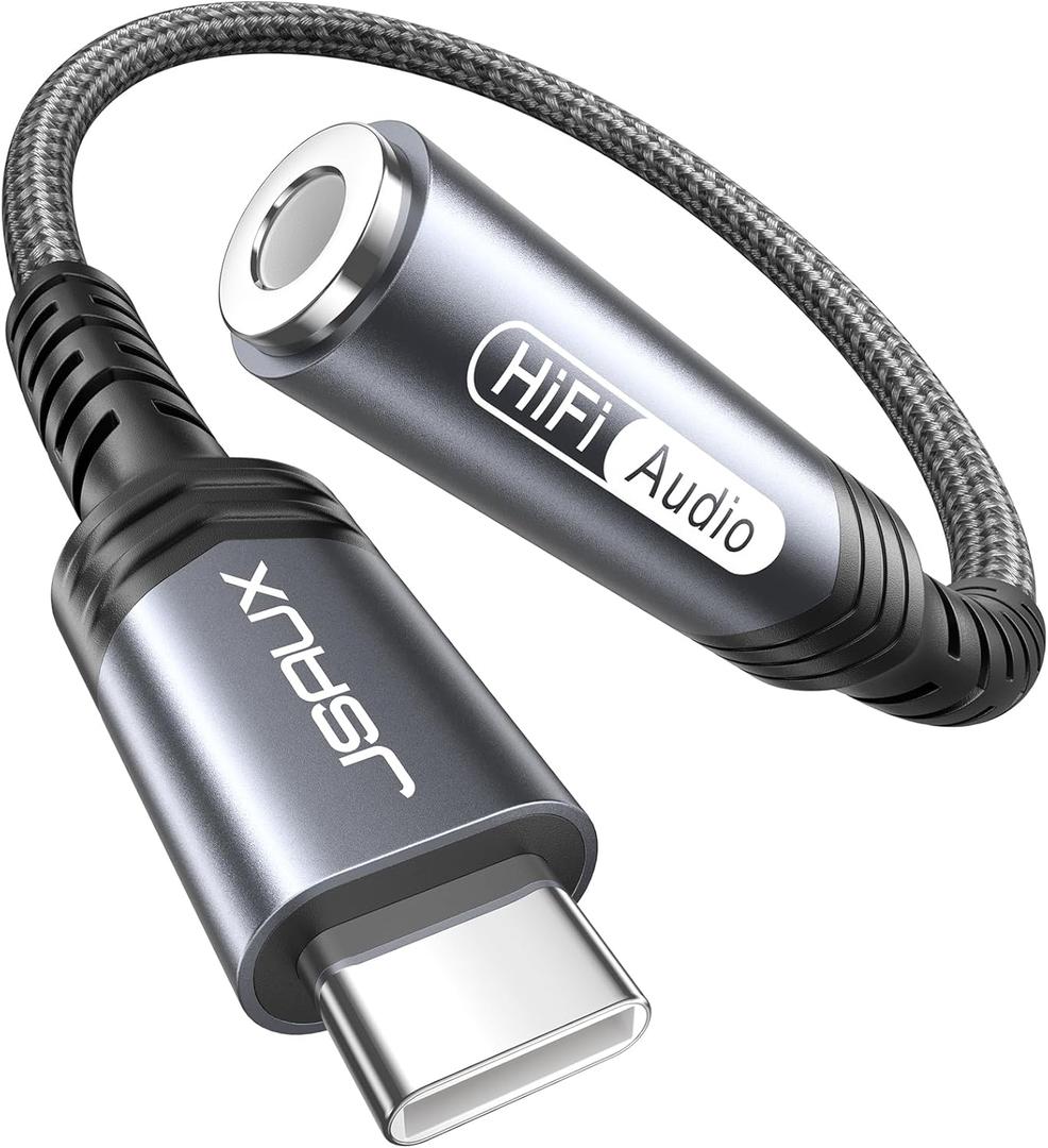 JSAUX USB Type C to 3.5mm Female Headphone Jack Adapter, USB C to Aux Audio Dongle Cable Cord Compatible with iPhone 16 Pro Max/15 Pro/15, Samsung Galaxy S24/S23/S22 Ultra, iPad Pro, Pixel 9/8 Grey (0.6ft, Grey)