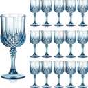 XUWAIDSGN 16 Pcs 7oz Plastic Vintage Wine Glasses Drinking Glasses Unbreakable Wedding Glassware Crystal Water Goblets Reusable Drinkware Vintage Champagne Flutes (16, Blue)
