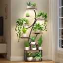 Uneedem Plant Stand Indoor with Grow Light, 8 Tiered Plant Shelf for Multiple Plants, 62" Tall Tree Shaped Metal Plant Rack Flower Holder for Room Corner Balcony Garden Patio