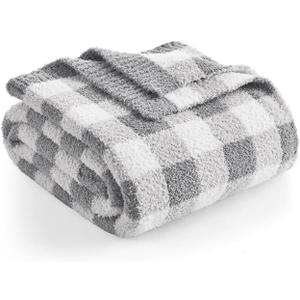 Snuggle Sac Checkered Throw Blanket for Couch, Super Soft, Cozy Warm Knit Decorative Blankets, Reversible Plaid Fluffy Throws for Sofa, Bed, Plaid Grey, 50x60 Inches