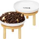 Shallow Elevated Cat Bowls with Bamboo Stand, 5.9 Inch Wide Ceramic Cat Dish Whisker Friendly, 2 Pack Pet Food and Water Plates
