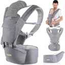 Baby Carrier Newborn to Toddler: 9-in-1 Convertible Carrier Ergonomic Infant Carriers All Seasons, M Positions, Adjustable Strap Perfect for Travel 3-36 Months Grey - Baby Carrier with Hip Seat (Gray)