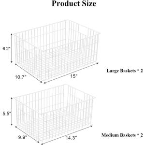 Orgneas Freezer Organizer Bins, Upright Freezer Basket Drawer Organizer Bins, Better Air Circulation Metal Wire Storage Container Bin For Chest Deep Freezers, Easy Sort & Get Food, 1 Large 1Medium