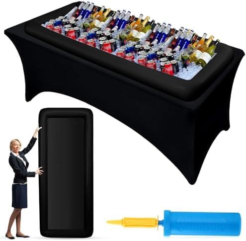 Halloscume Large Inflatable Serving Bar 72 x 30 x 5'' Inflatable Ice Serving Buffet Bar Inflatable Cooler Ice Buffet Salad Serving Trays with Drain Plug for Pool Outdoor Party Picnic(Black,1 Pack)
