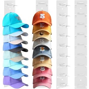 Hat Organizer for Baseball Caps, 2 Pack Hat Rack for Wall Hold up to 18 Hats Strong Adhesive Hat Hooks Stand Multilayer Hat Hanger Organizer Storage Holder Display for Door Closet BedroomWhite)