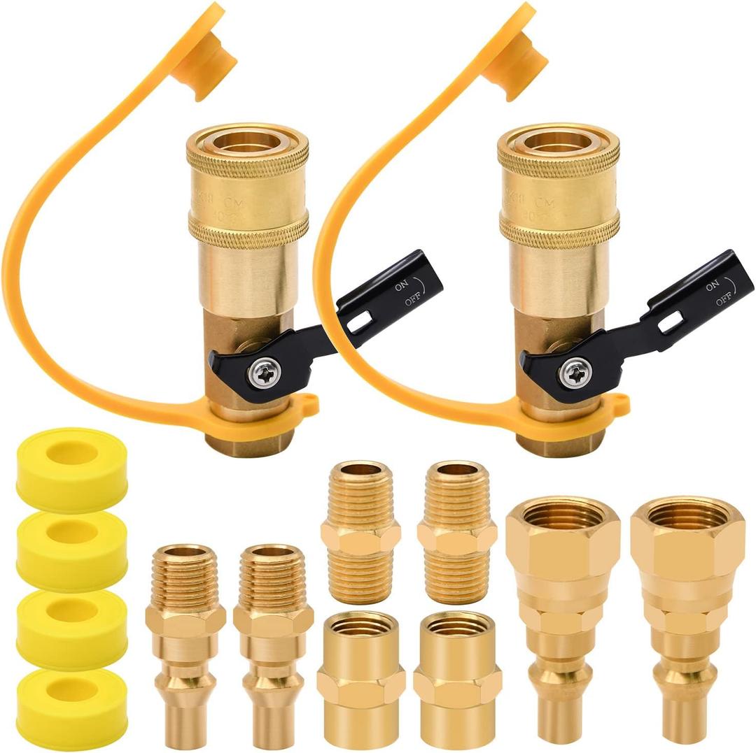 14pcs Propane Quick Connect Fittings,1/4" RV Propane Quick Connect Fittings Adapter with 3/8" Flare x 1/4" NPT Male Pipe Half-Union Fitting 1/4" Male NPT 1/4" Female NPT, 0.25 inches