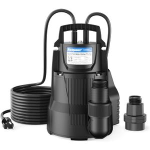 Acquaer 1/2 HP Automatic Sump Pump, 2450 GPH Submersible Water Pump with 3/4Garden Hose Check Valve Adapter, Thermoplastic Utility Transfer Pump for Flooded Basement Pools Tub Draining, 19ft Cord