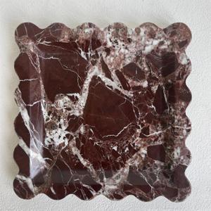 Vintage Natural Marble Tray Small Ornaments Scalloped Tray Handmade Storage Dish for Counter, Vanity, Dresser, Nightstand and Desk (Rosa Levanto)