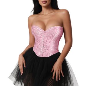 VONMELLI Bustier Corset Top Lace Up Overbust Shapewear Lingerie Cosplay Costume (Large, Light Pink)