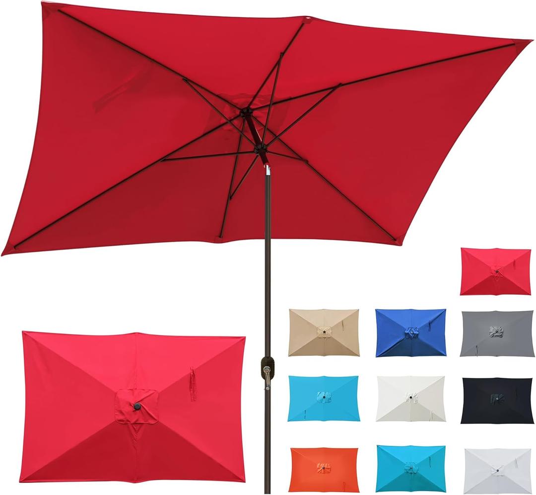 Blissun Rectangular Patio Umbrella, Table Market Umbrella with Tilt and Crank, Outdoor Umbrella for Garden, Deck, Backyard, Pool and Beach