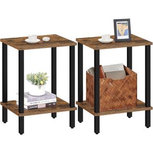 TUTOTAK End Table, Set of 2, Side Table, Nightstand, 2-Tier Storage Shelf, Sofa Table for Small Space, Living Room, Bed Room TB01BB035 (Brown and Black)