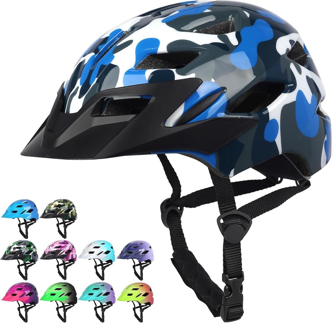 Kids Bike Helmet,Bavilk Kids Boys Girls Bike Helmets with LED Light Detachable Visor Children Youth Teen Multi-Sport for Skating Cycling Scooter Skateboard Adjustable & Lightweight 19.7"-22.4", 50-57 cm / 19.7"-22.4"