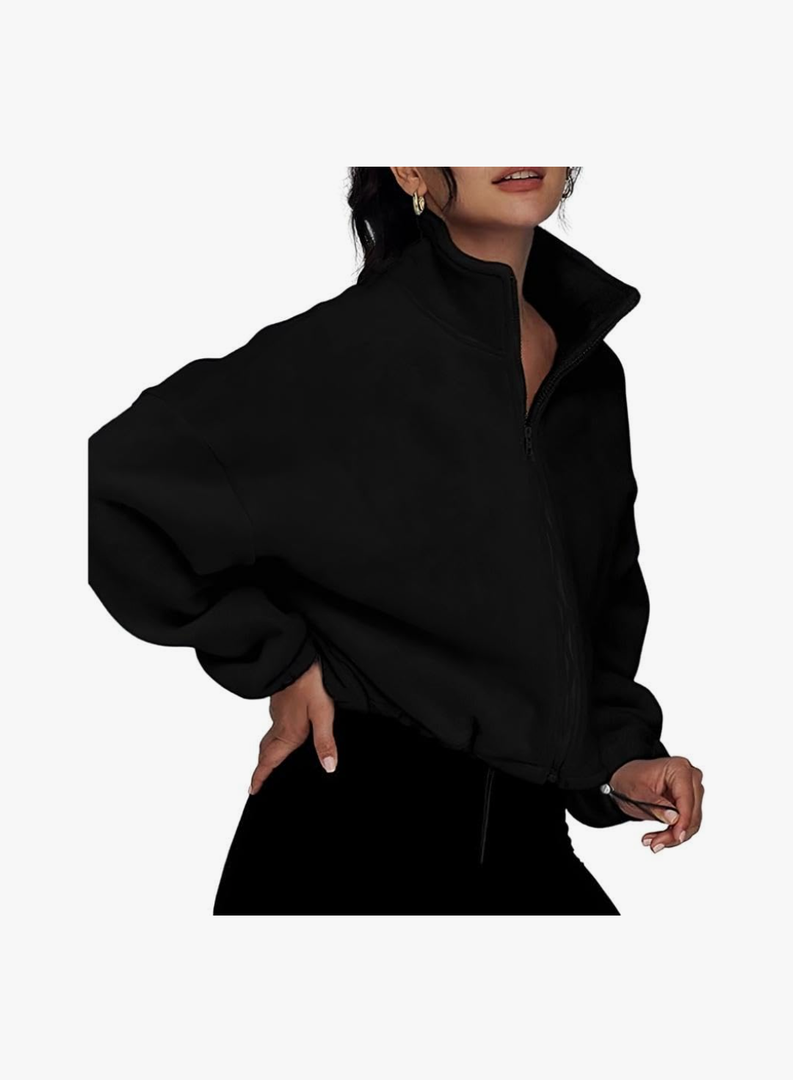 Oinzen Women's Solid Long Sleeve Stand Collar Zip Up Cardigan Sweatshirt Winter Fleece Oversized Pullover Tops 2023 Trendy Outfits, Size Small