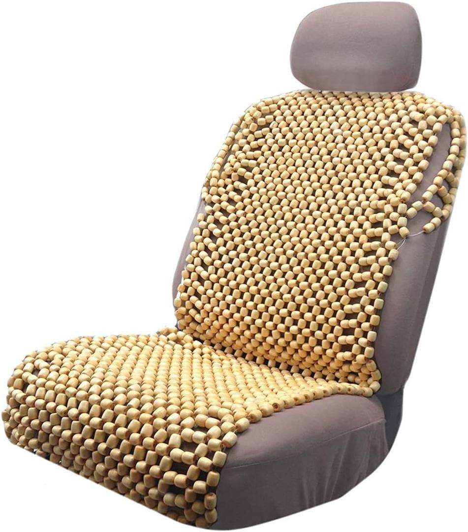 VaygWay Beaded Seat Cushion Car Driver Seat Cover with Durable & Double Strung Natural Wood Beads- Cooling Comfort Ventilated Massaging Support Cushion for Cars, Trucks & Office Chairs