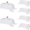 Fokitut 6 Pack Rectangle Tablecloth, 90x132 Inch, Stain Resistant and Wrinkle Polyester Table Cloth, Fabric Table Cover for Kitchen Dining, Wedding, Party, Holiday Dinner-White