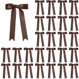 30 Pcs 5x7 Inch Brown Grosgrain Ribbon Bows with Twist Tie, Pre-Tied Bows for Gift Wrapping, Wedding Decor, Rustic Party, Fall Decor, Birthday, Holiday and DIY Crafts