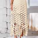 Cicy Bell Womens Hollow Out Maxi Skirts Summer High Waisted Boho Fringe Hem Long Skirt (Beige, S)