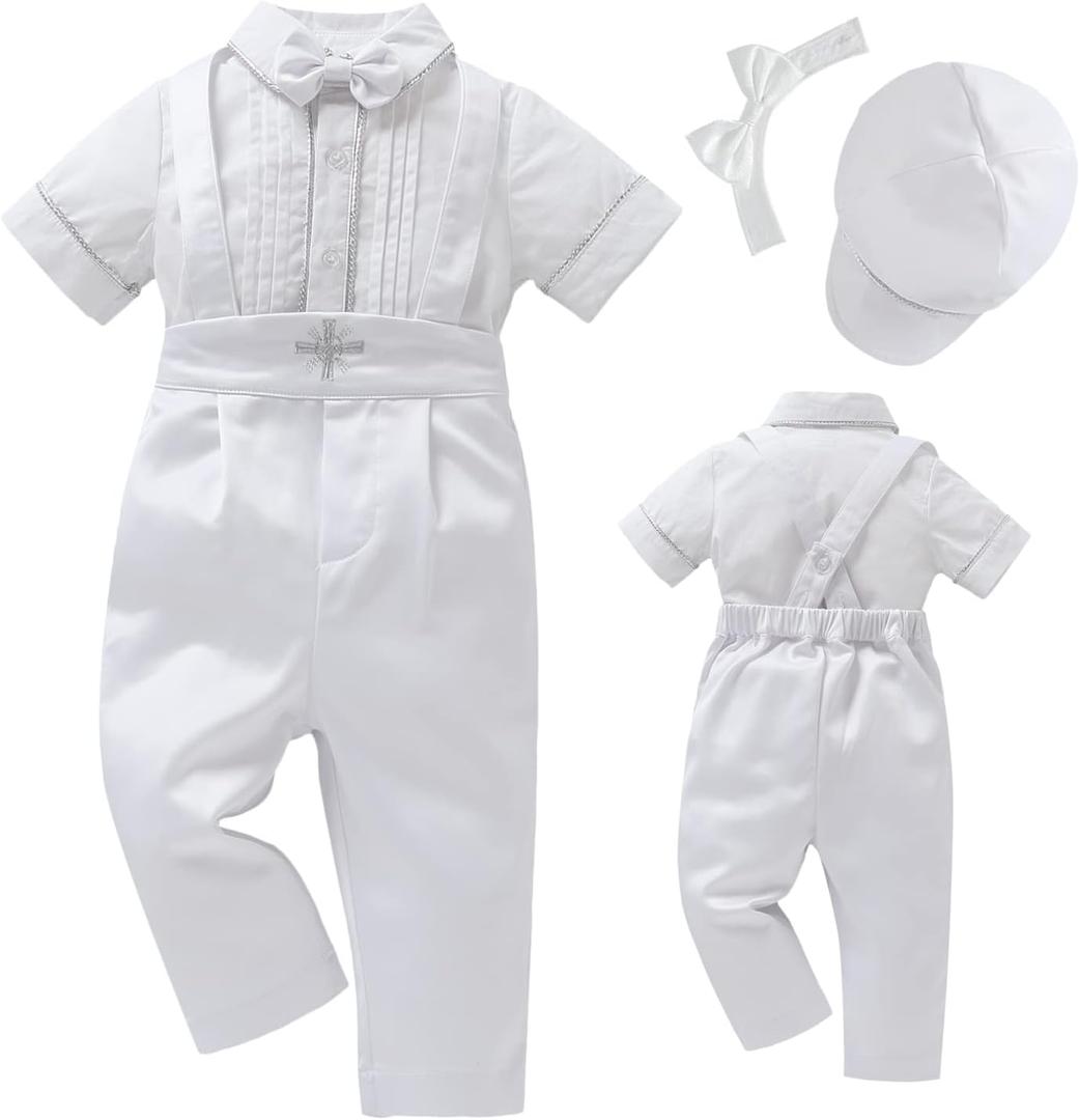 Booulfi Baptism Christening Outfits for Boys Birthday Outfit Baby Boy Gentleman Church Blessing Photoshoot Baby Boy Suits (12-18 Months, #219-white)