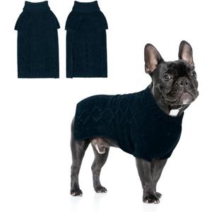 BINGPET Dog Sweater,Warm Turtleneck Dog Sweaters for Small Medium Dogs Girls Boys,Fall Classic Knit Puppy Pet Sweatshirt Knitwear Outfit,Dog Winter Coat for French Bulldog,Boston Terrier(Blue,SM)